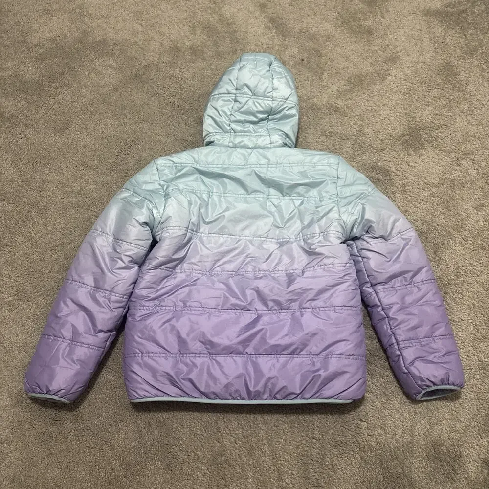 Eddie Bauer Kids Ombre Puffer Jacket L (14/16) Fleece Blue Purple Reversible